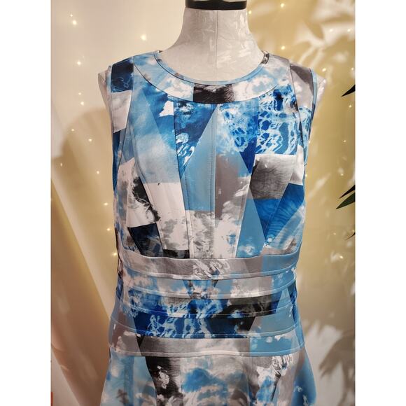 Calvin Klein Abstract Scuba Fit and Flare Sleeveless Dress Womens Size 12 Blue - Picture 5 of 9